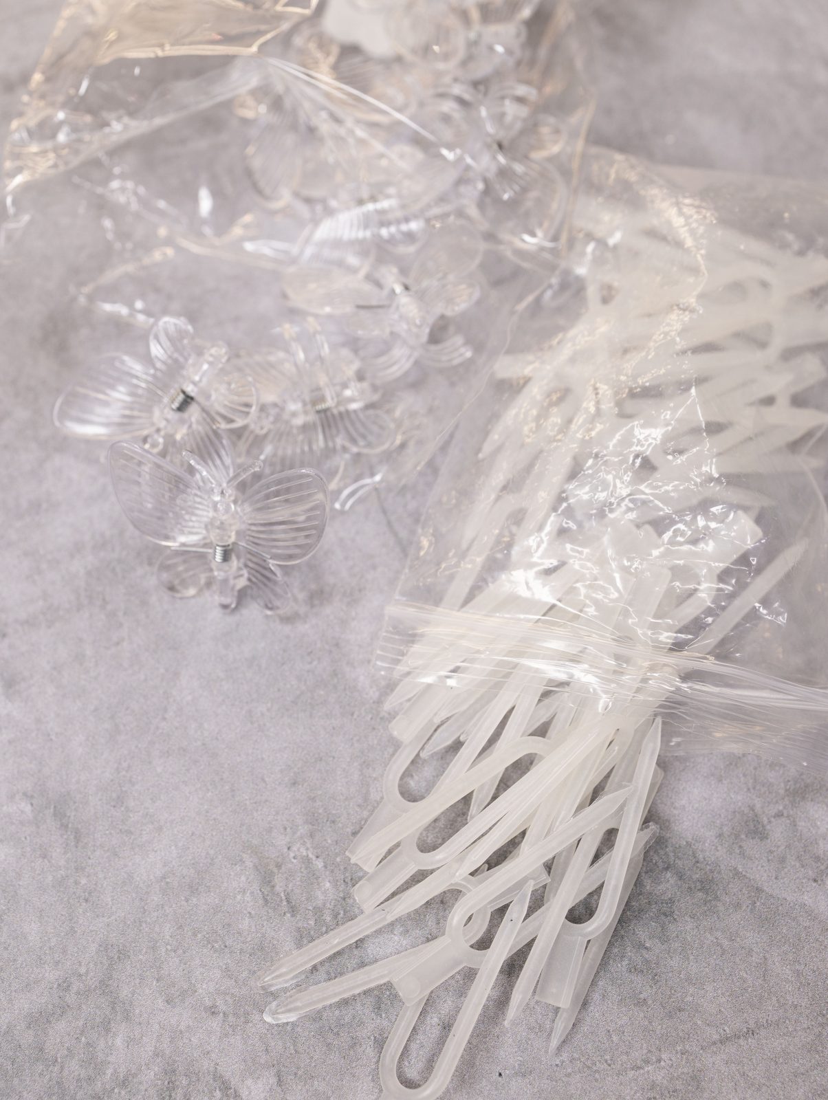 Clear butterfly clips and soft plant pins from the shop